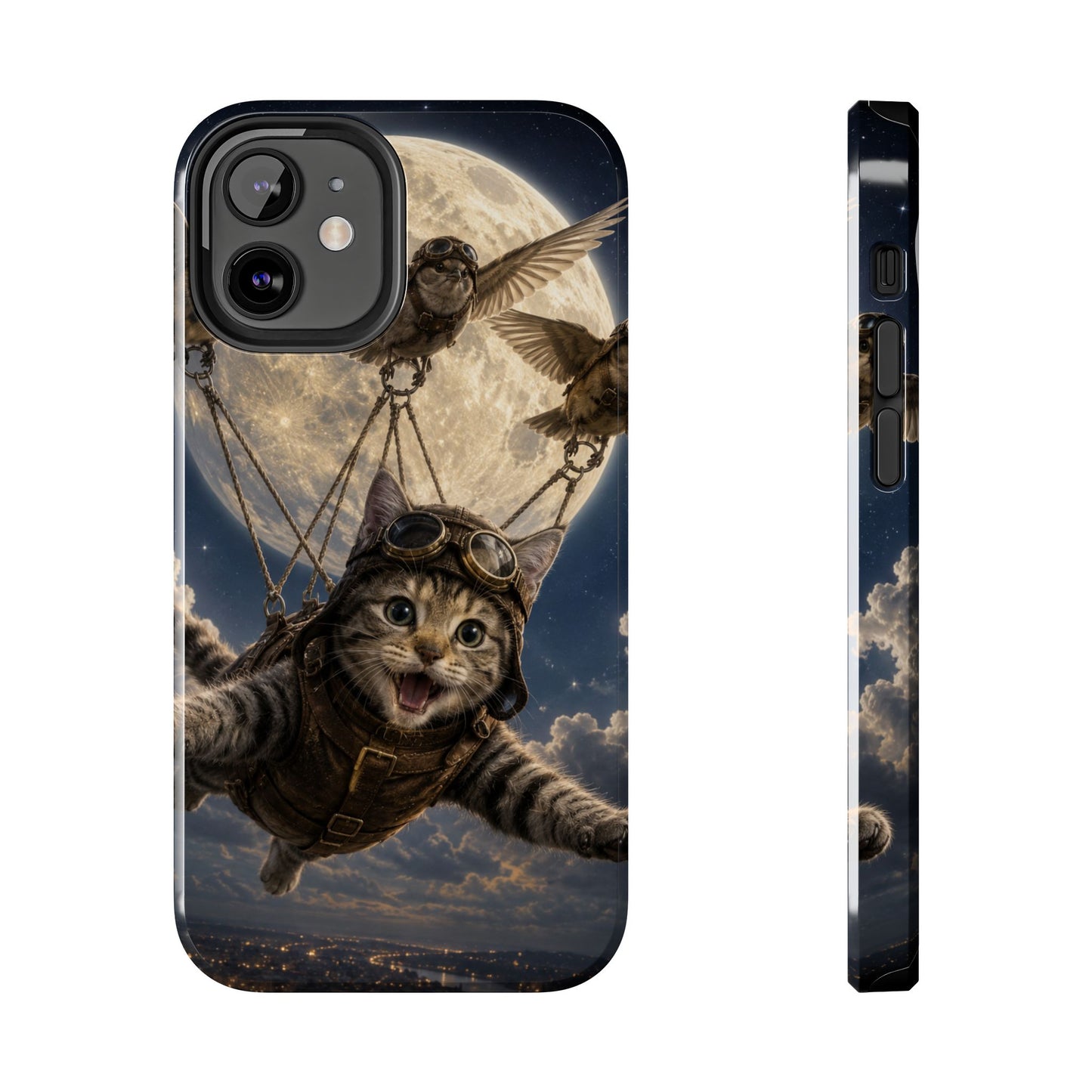 Cat Pilot Phone Case — Adventure Kitty Moonlit Flight Tough Protection
