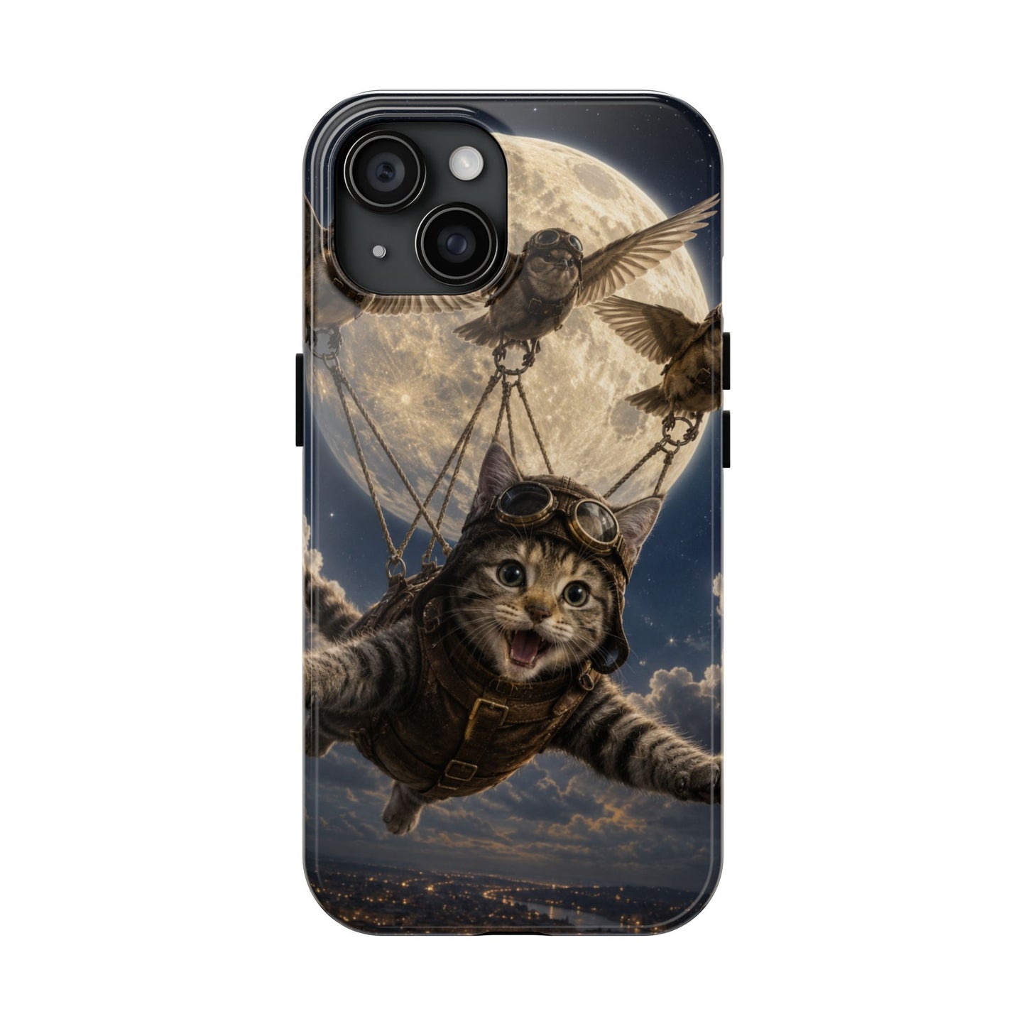 Cat Pilot Phone Case — Adventure Kitty Moonlit Flight Tough Protection