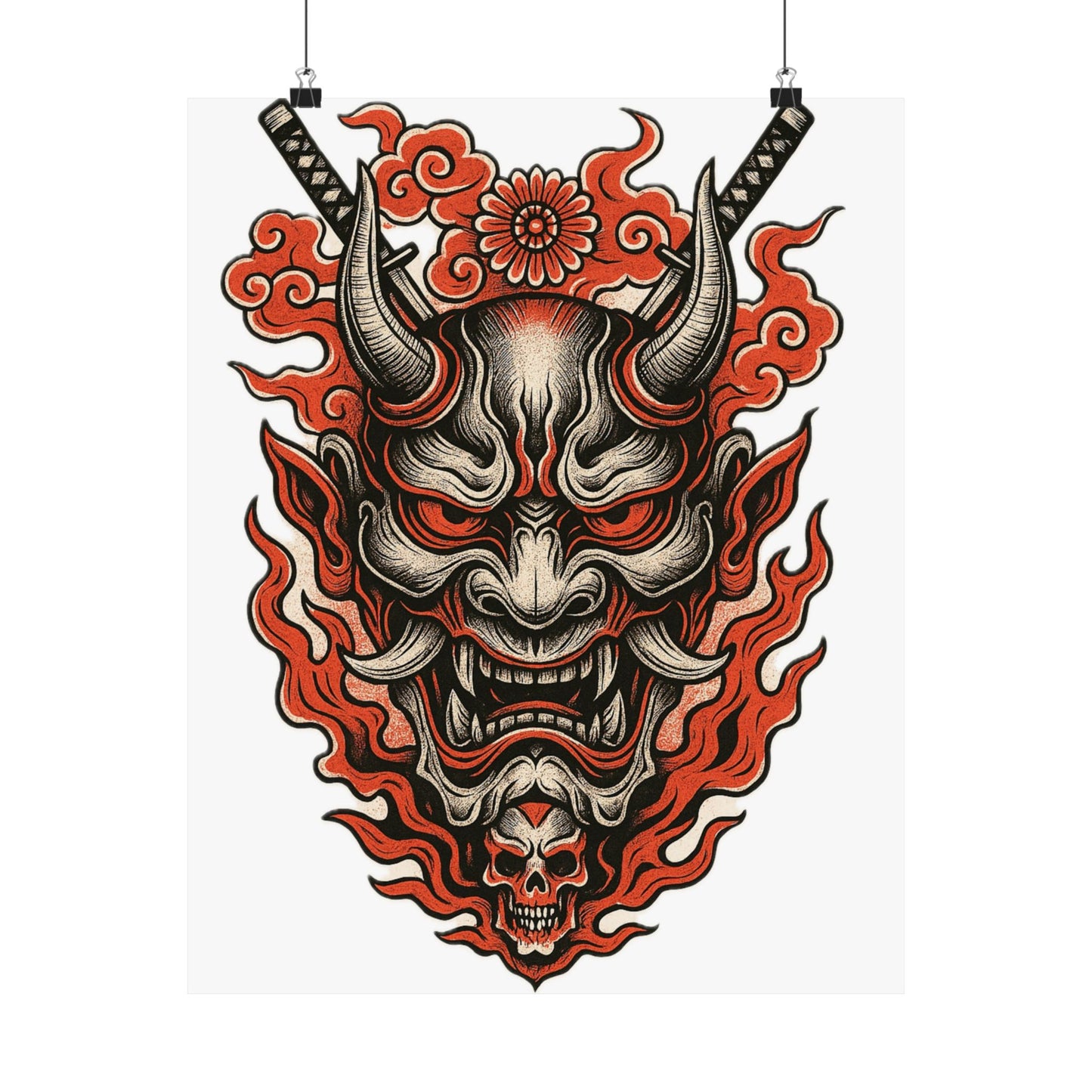 Hannya Demon Poster — Japanese Oni Mask Matte Vertical Art Print