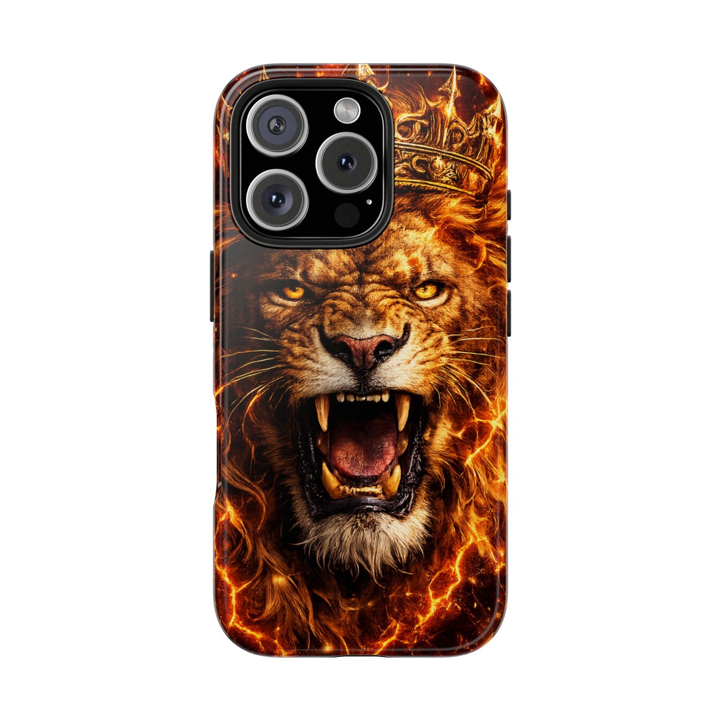 Fiery Lion King Tough Phone Case — Protective iPhone Case with Roaring Crown Design