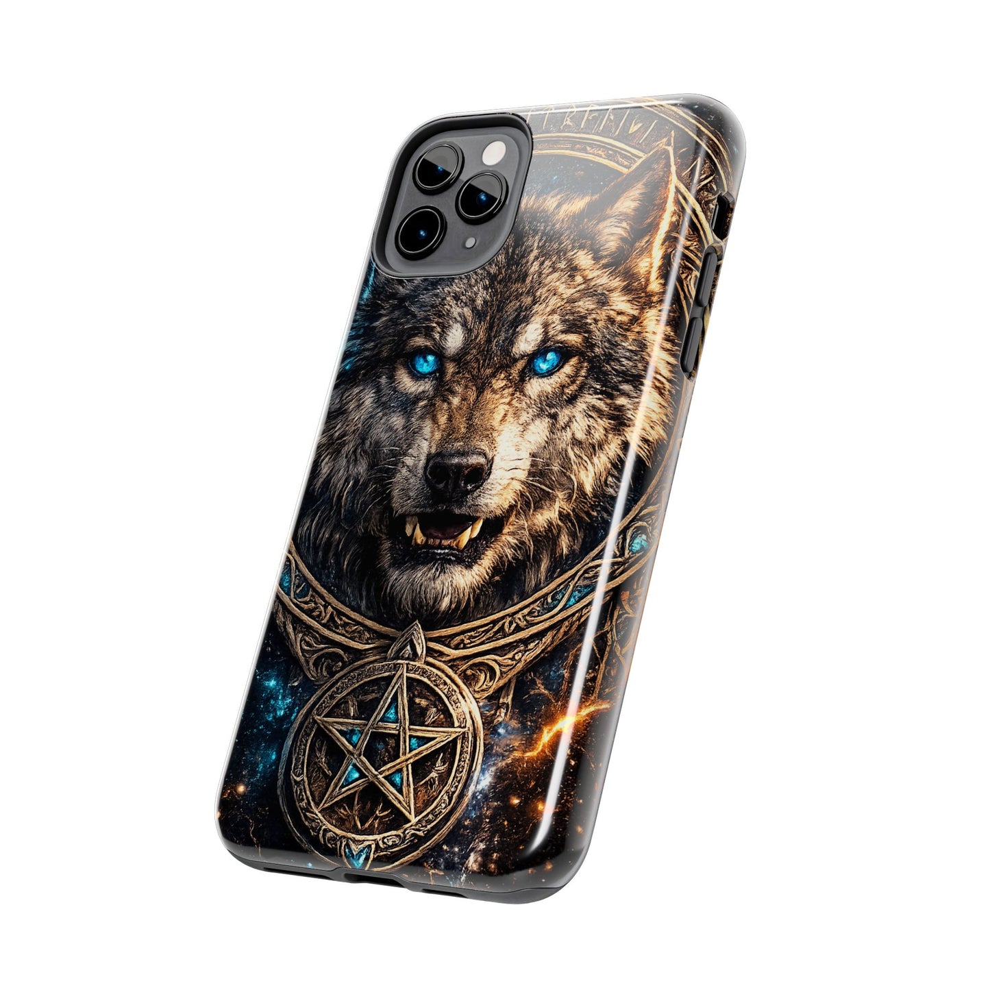 Wolf Pentagram Phone Case - Rugged Mystic Phone Cover with Glowing Blue Eyes