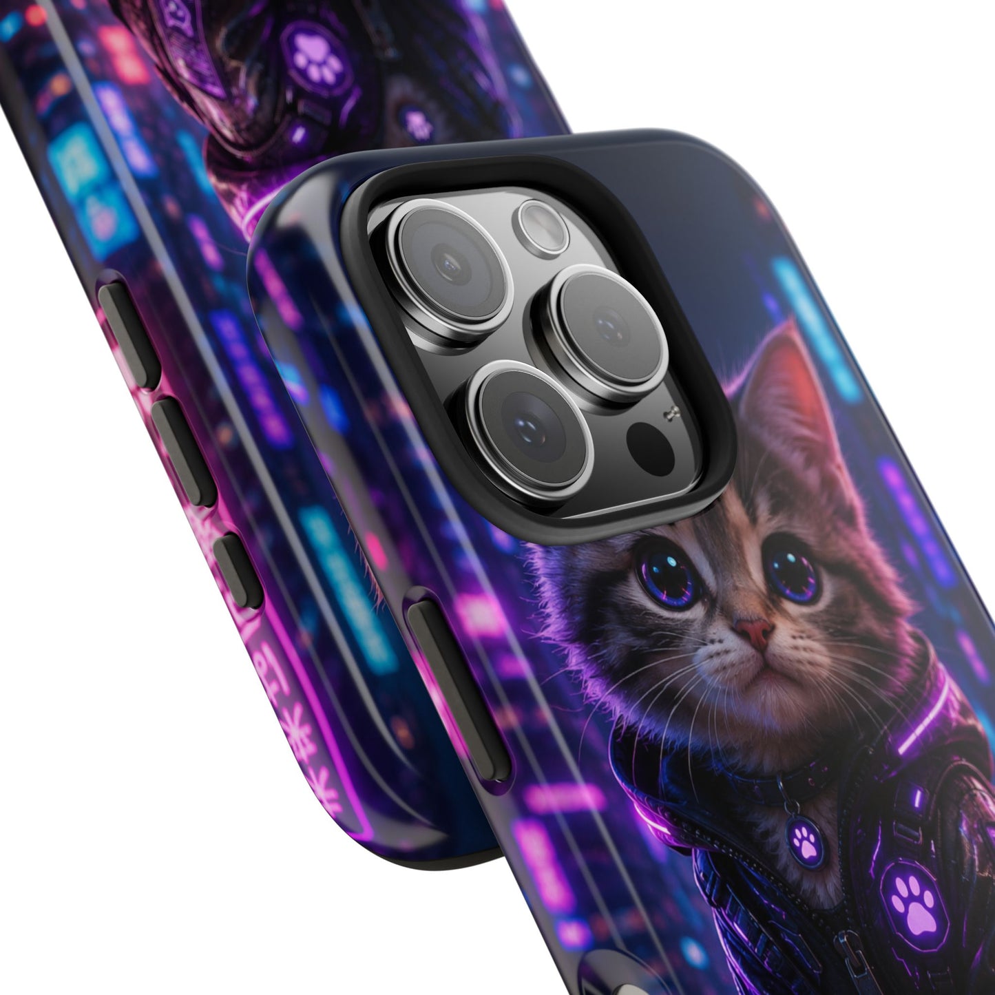 Cyberpunk Kitten Tough Phone Case — Neon Cat Protective Phone Cover
