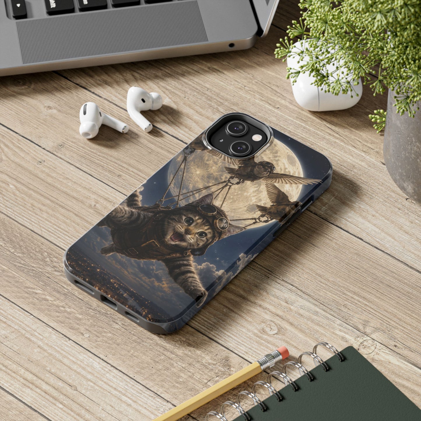 Cat Pilot Phone Case — Adventure Kitty Moonlit Flight Tough Protection