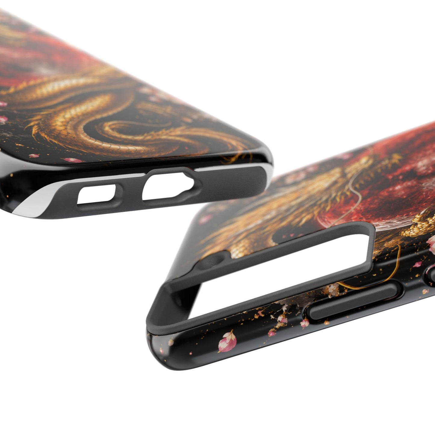 Golden Dragon Moon Tough Phone Case — Cherry Blossoms & Red Moon Protective Cover