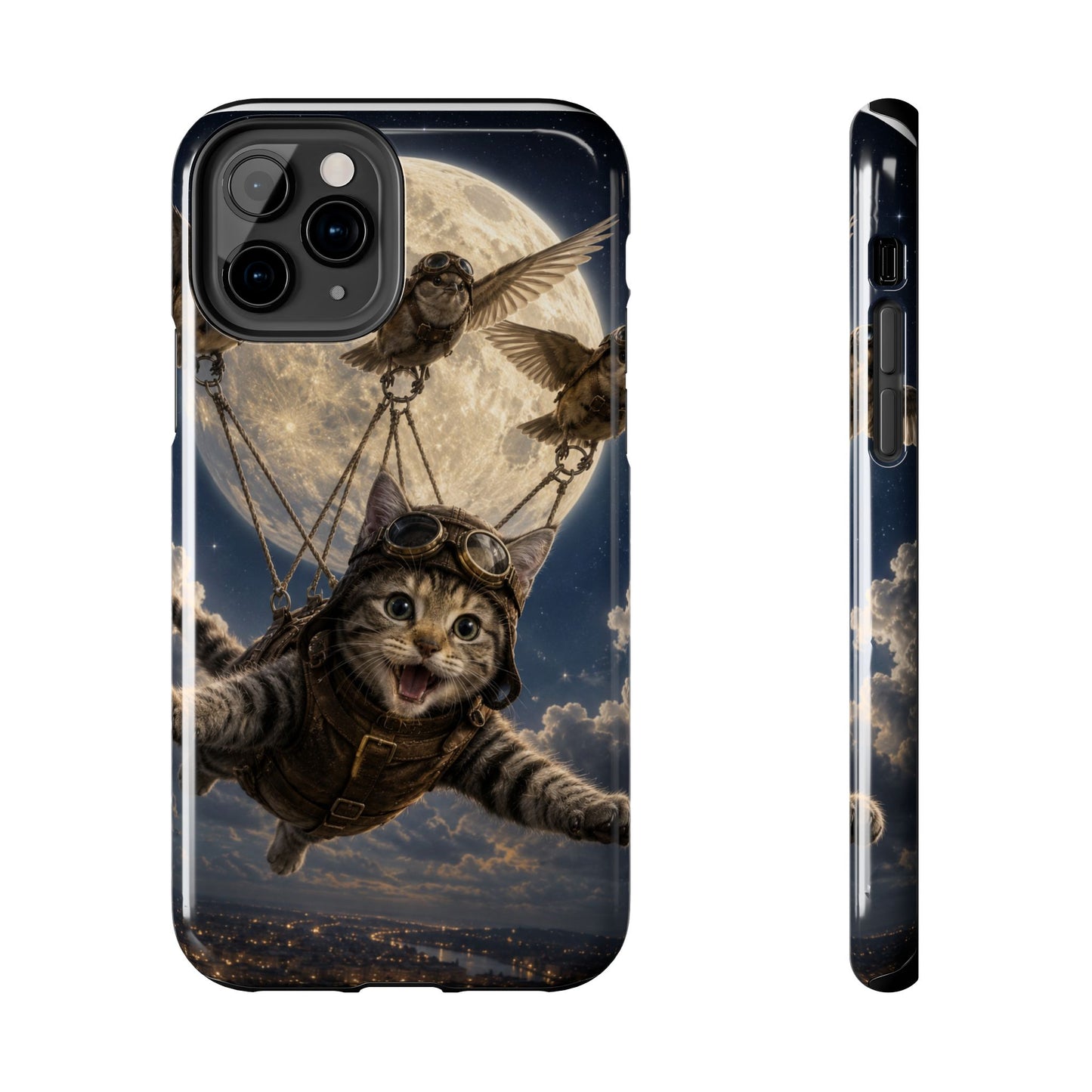 Cat Pilot Phone Case — Adventure Kitty Moonlit Flight Tough Protection