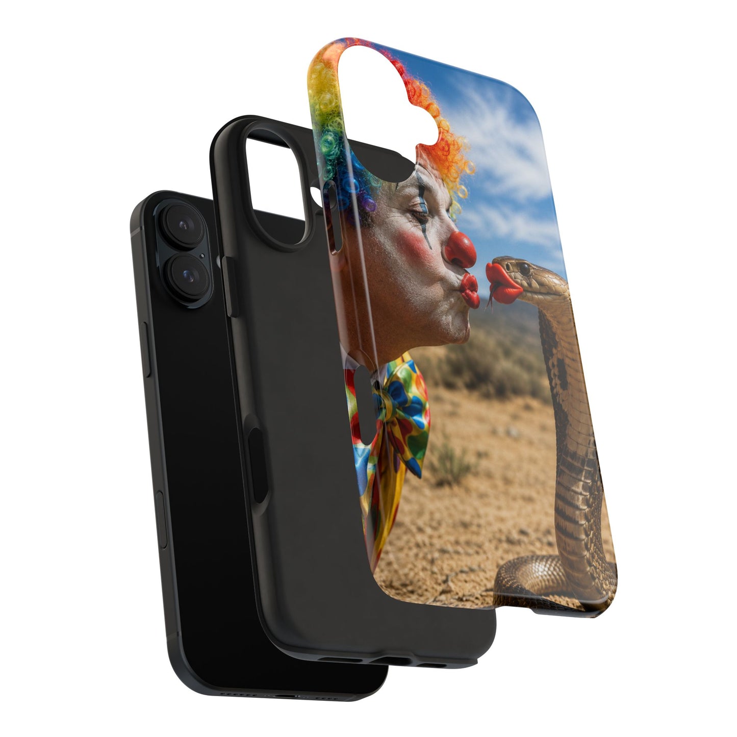 Clown & Cobra Tough Phone Case — Funny Kiss Design, Shockproof Protective Cover
