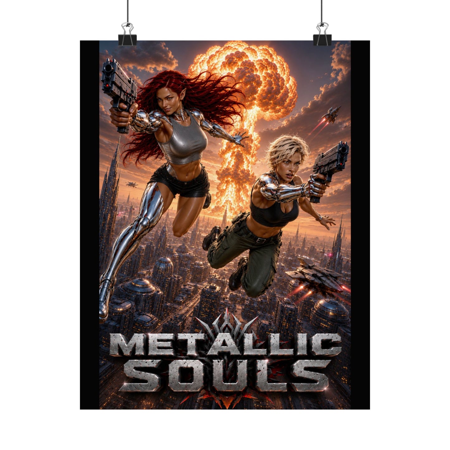 Metallic Souls Sci‑Fi Poster — Action Cyberpunk Movie Art