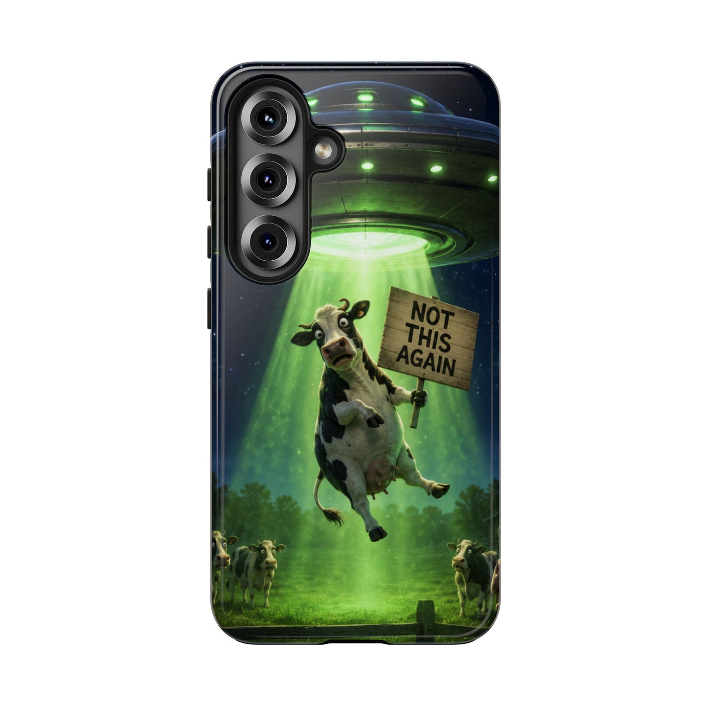 Phone Case — Funny Alien Abduction Cow Design ("Not This Again")
