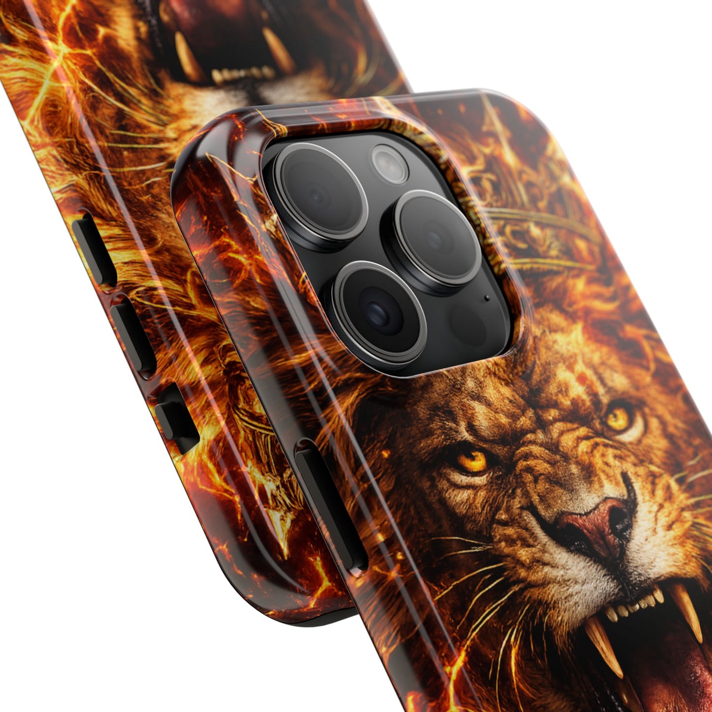 Fiery Lion King Tough Phone Case — Protective iPhone Case with Roaring Crown Design
