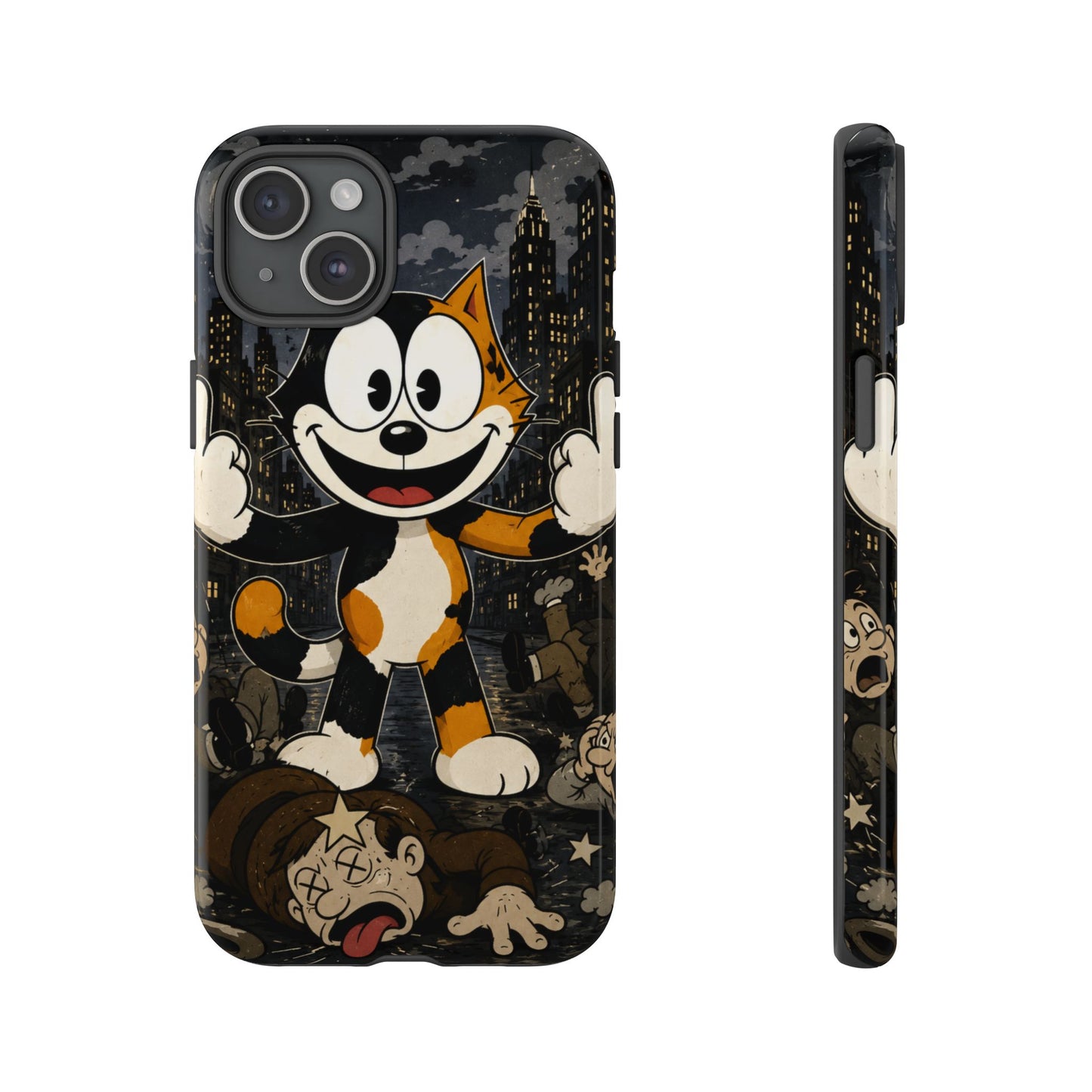Vintage Cartoon Cat Phone Case — Edgy Felix-Style Illustration