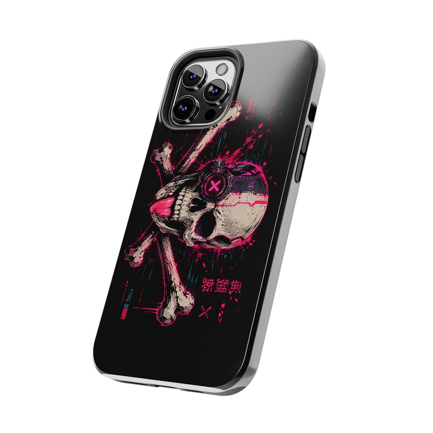 Skull & Crossbones Tough Phone Case — Neon Cyberpunk Skull Design