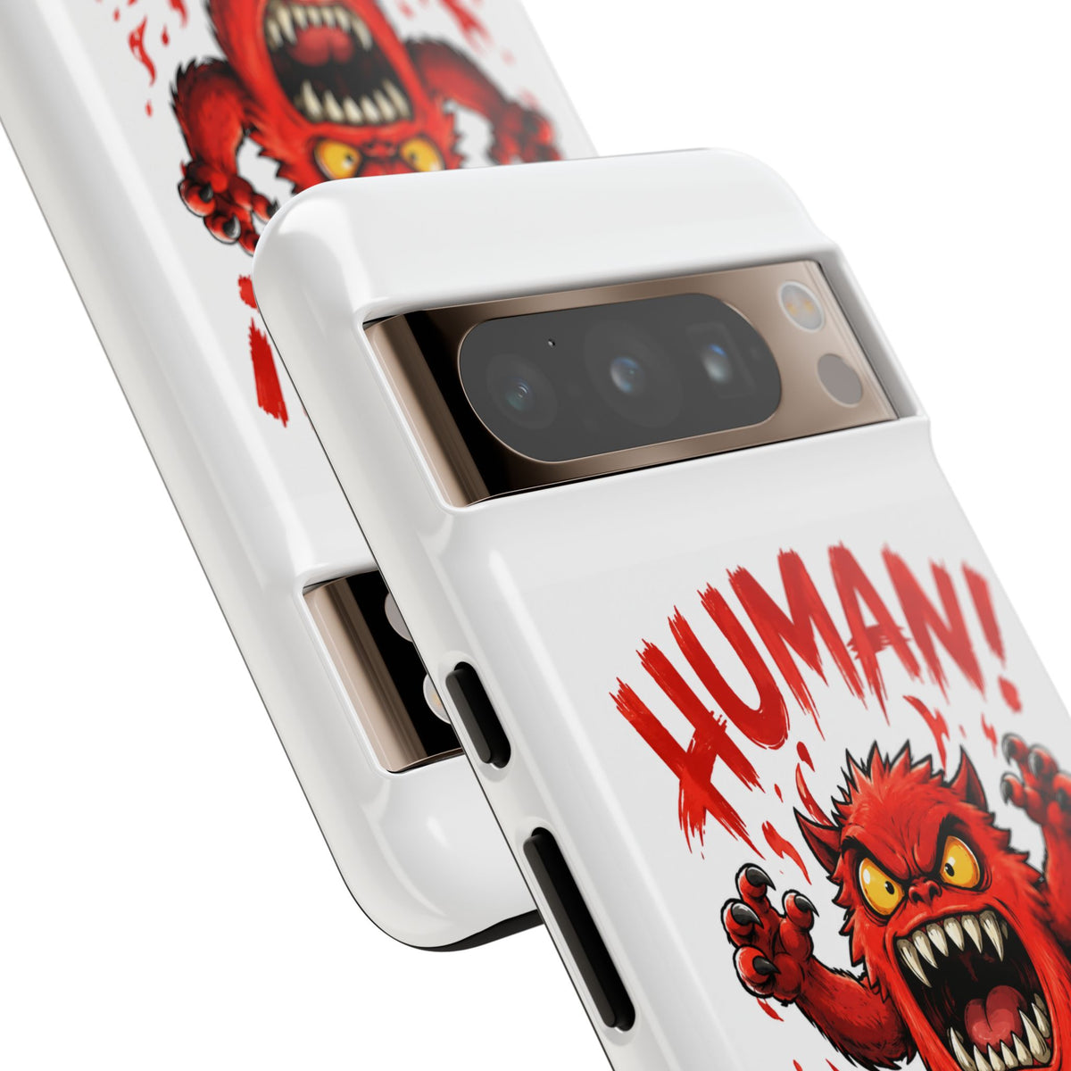 Angry Monster "HUMAN!" Phone Case — Cute Fiery Creature iPhone Cover