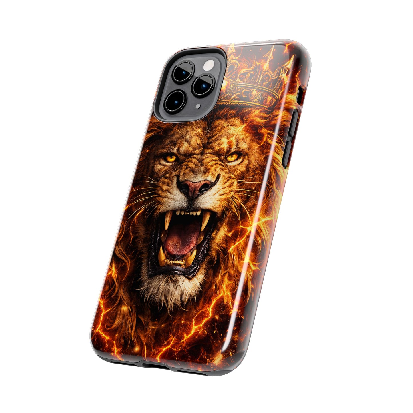 Fiery Lion King Tough Phone Case — Protective iPhone Case with Roaring Crown Design