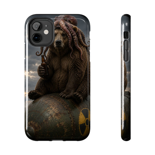 Tough Phone Case — Post‑Apocalyptic Bear with Octopus Helmet on Nuclear Bomb