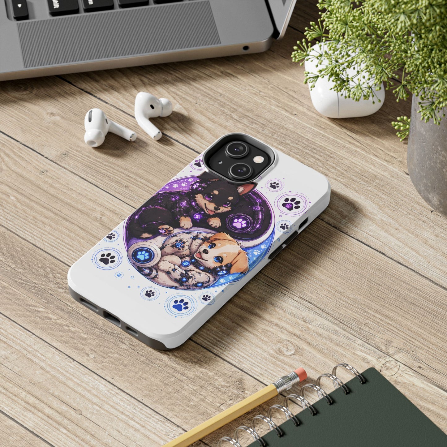 Yin Yang Puppy Tough Phone Case — Cute Paw Print Dog Protector