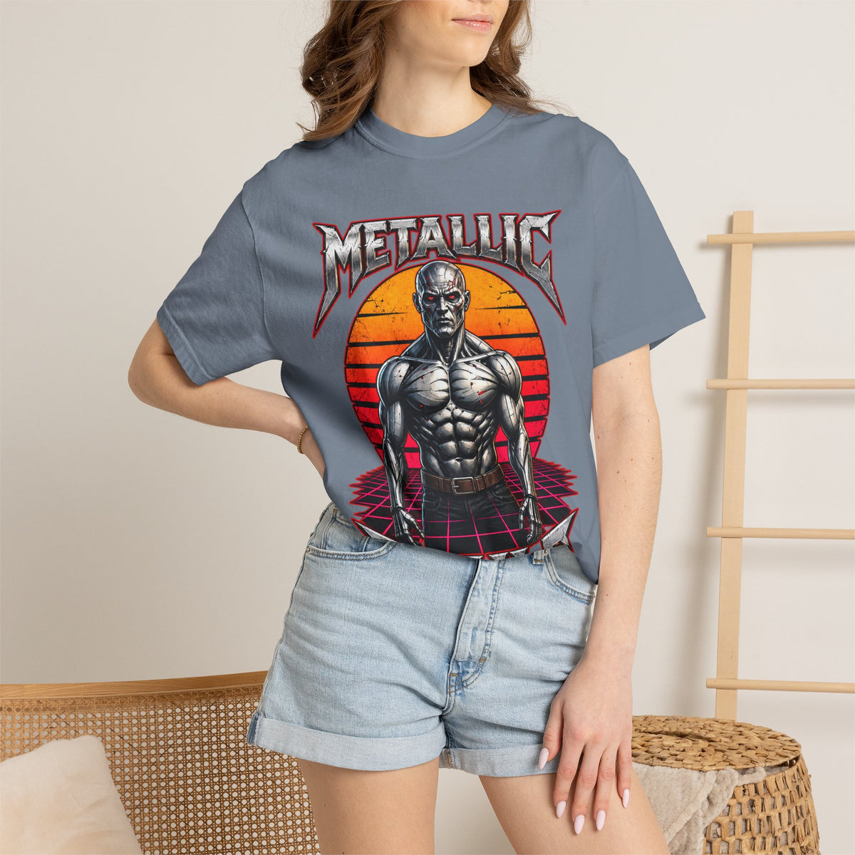 Metallic Souls T-Shirt — Retro Sunset Muscular Warrior Graphic Tee