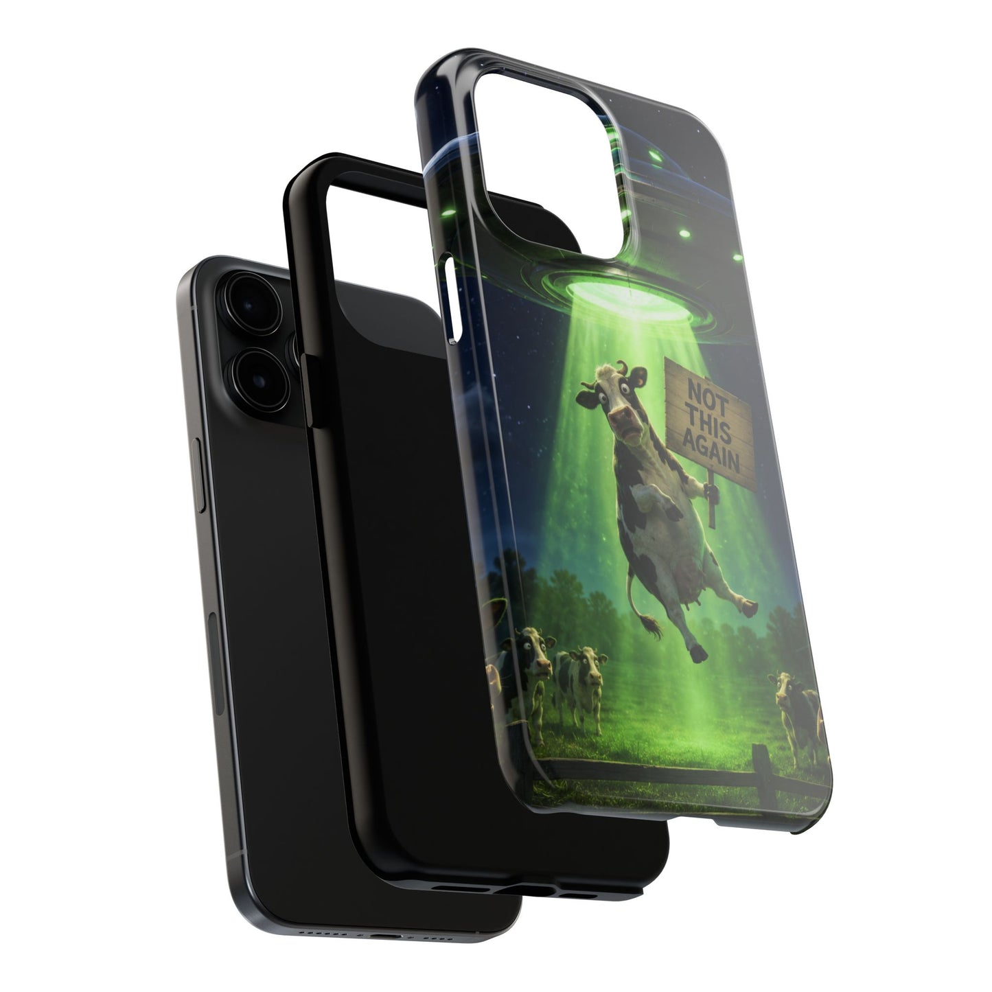 Phone Case — Funny Alien Abduction Cow Design ("Not This Again")