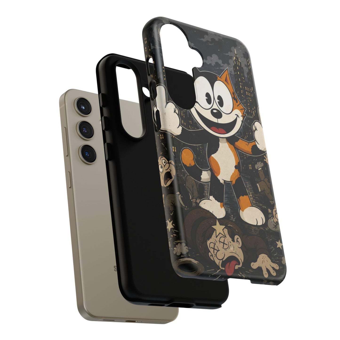 Vintage Cartoon Cat Phone Case — Edgy Felix-Style Illustration