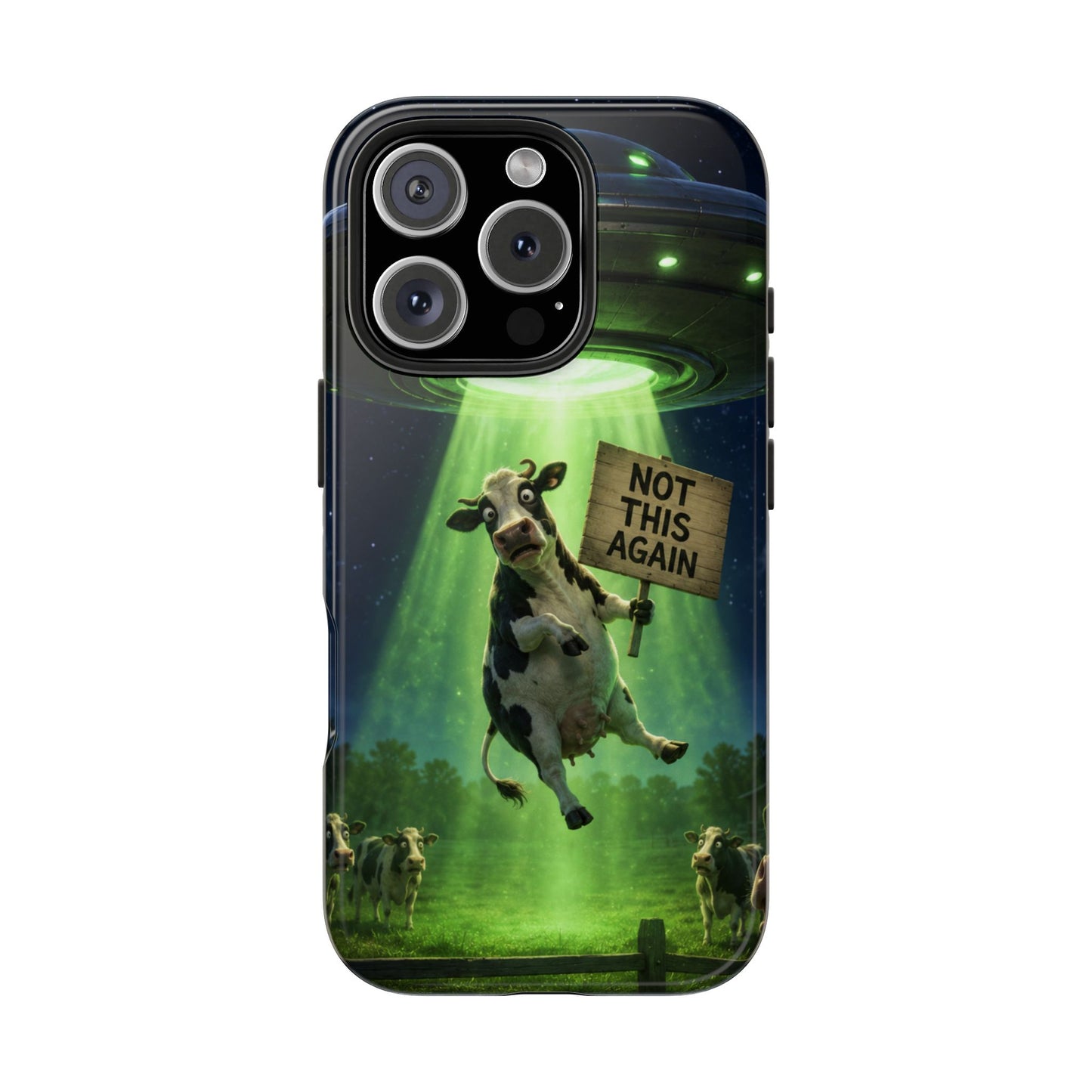 Phone Case — Funny Alien Abduction Cow Design ("Not This Again")