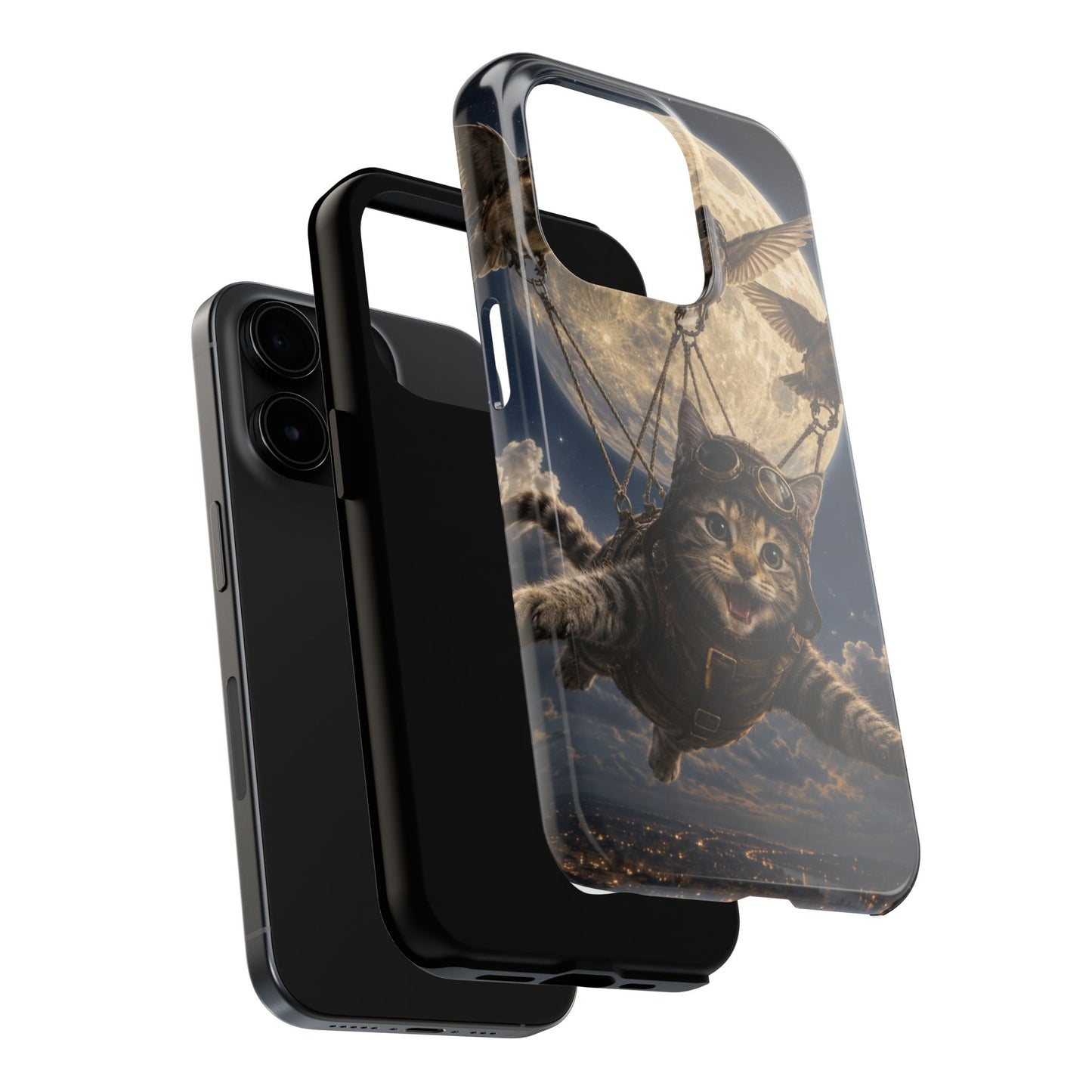 Cat Pilot Phone Case — Adventure Kitty Moonlit Flight Tough Protection