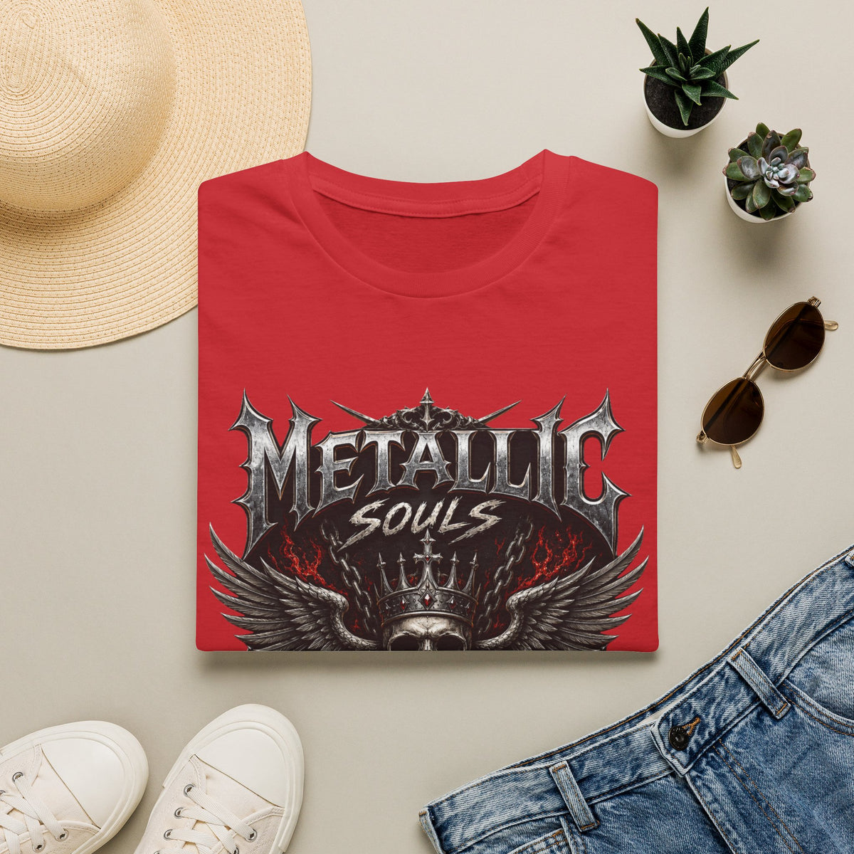 Metallic Souls Graphic T-Shirt — Gothic Skull & Wings Heavy Metal Tee