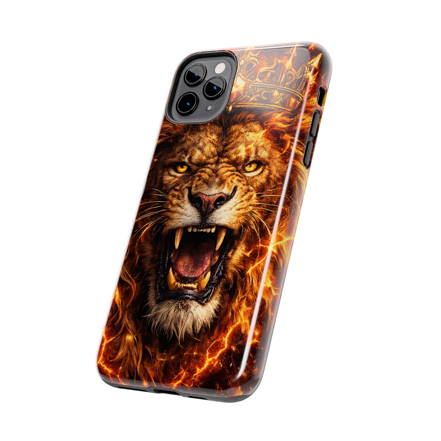 Fiery Lion King Tough Phone Case — Protective iPhone Case with Roaring Crown Design