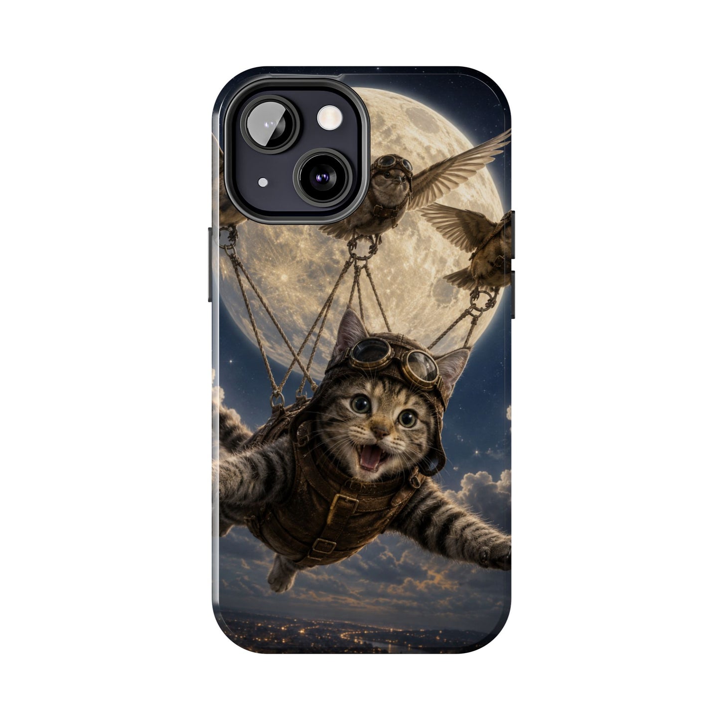 Cat Pilot Phone Case — Adventure Kitty Moonlit Flight Tough Protection