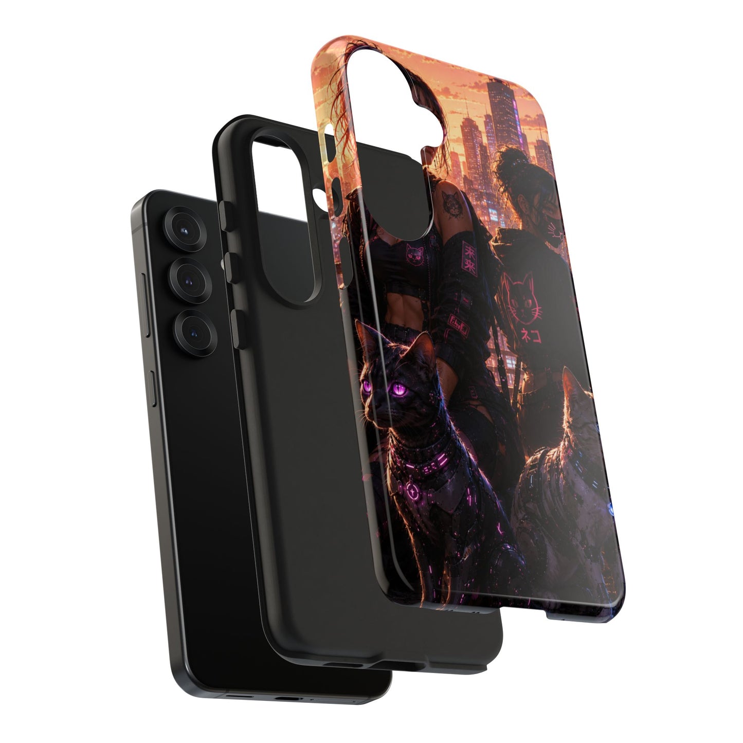 Cyberpunk Pack: Tough Phone Case with Neon Panther & City Sunset