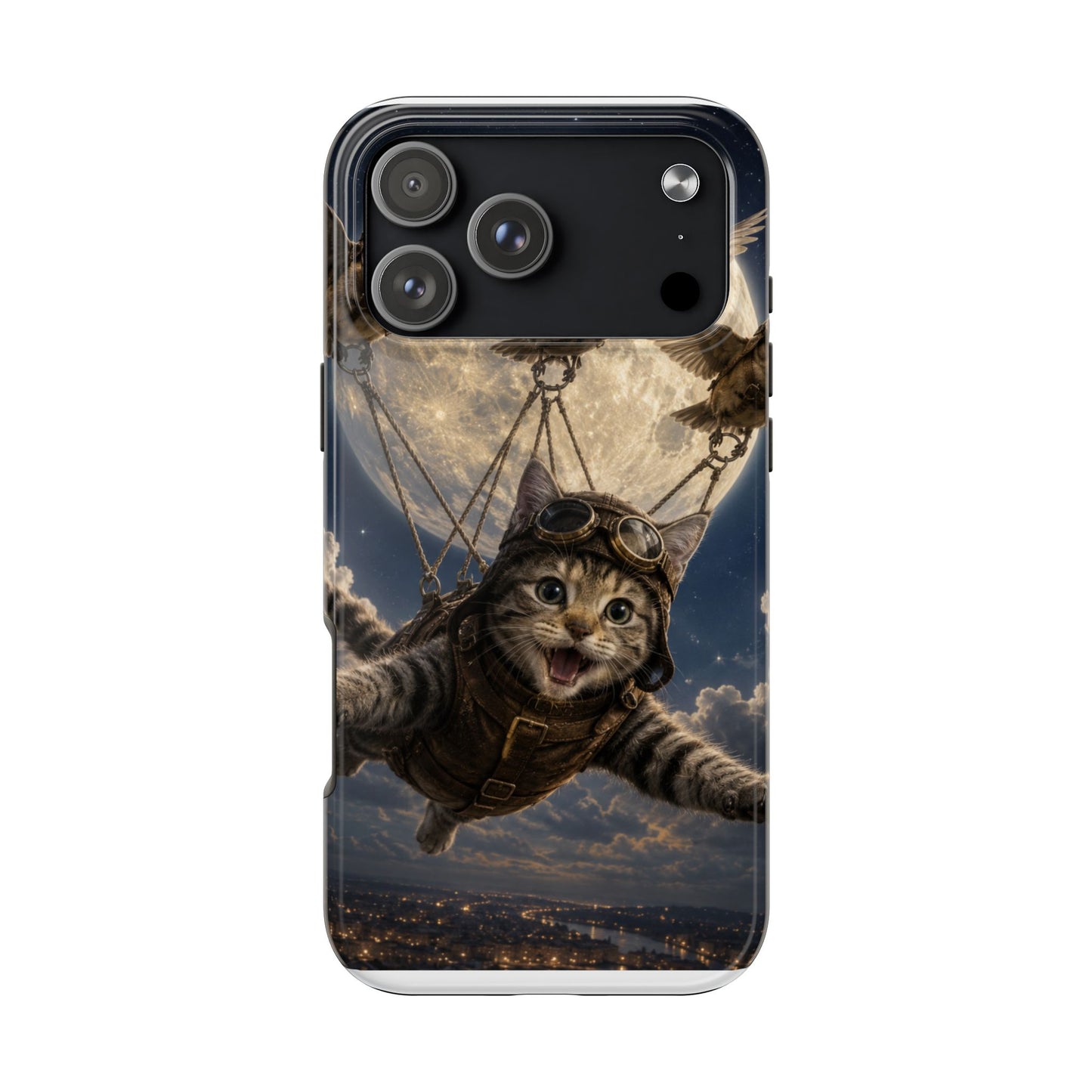 Cat Pilot Phone Case — Adventure Kitty Moonlit Flight Tough Protection