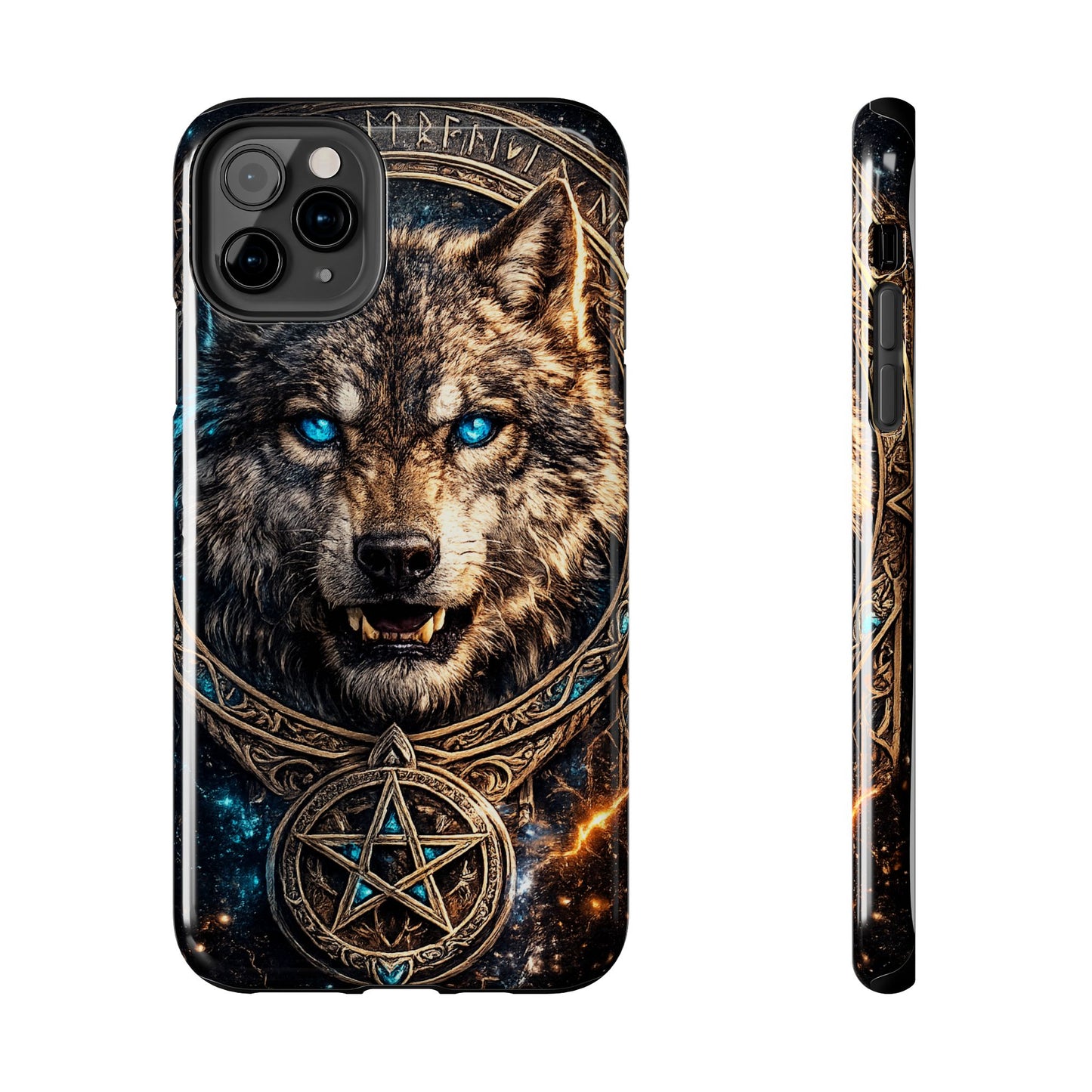 Wolf Pentagram Phone Case - Rugged Mystic Phone Cover with Glowing Blue Eyes