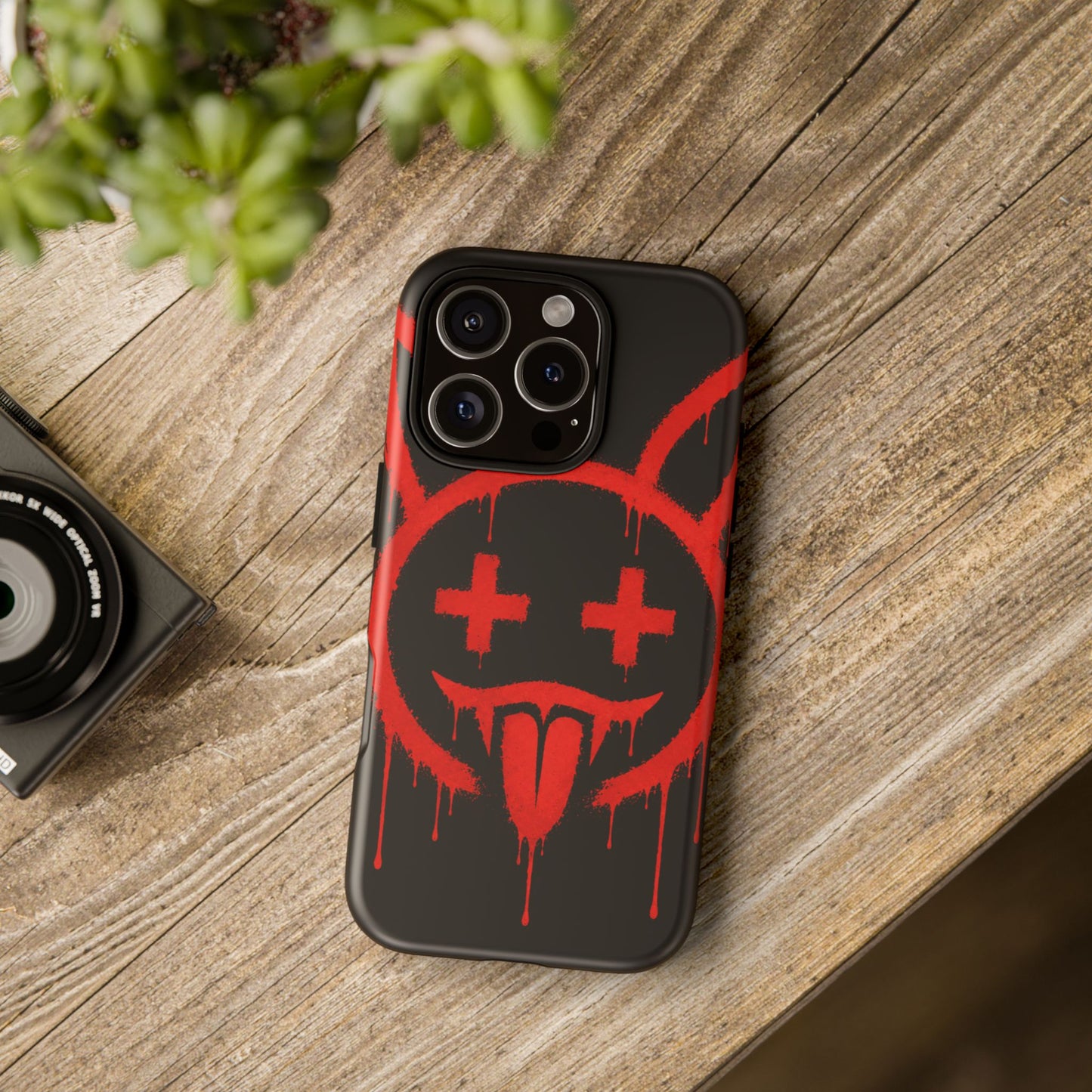 Phone Case - Metallic Souls Red Drip Smiley Graffiti Design