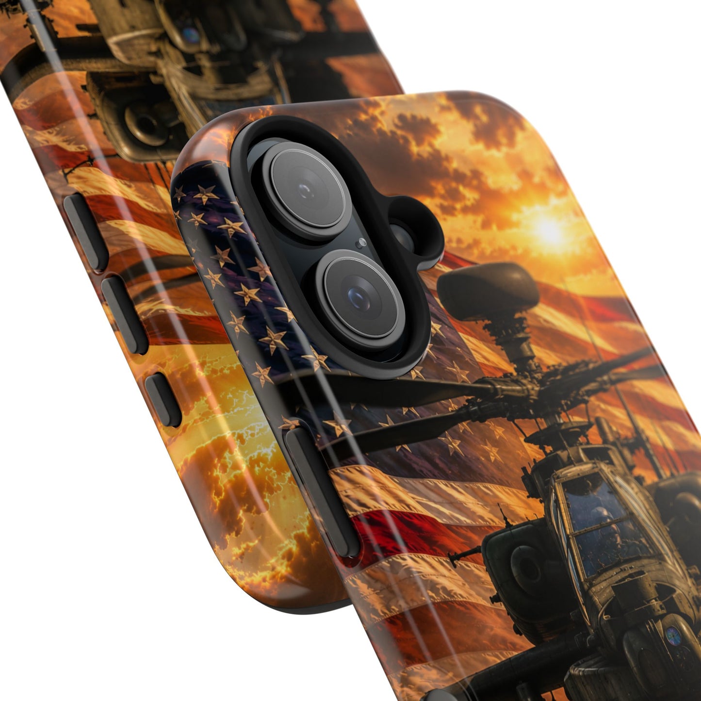 Military Apache Helicopter Phone Case — American Flag Sunset Tough Phone Case