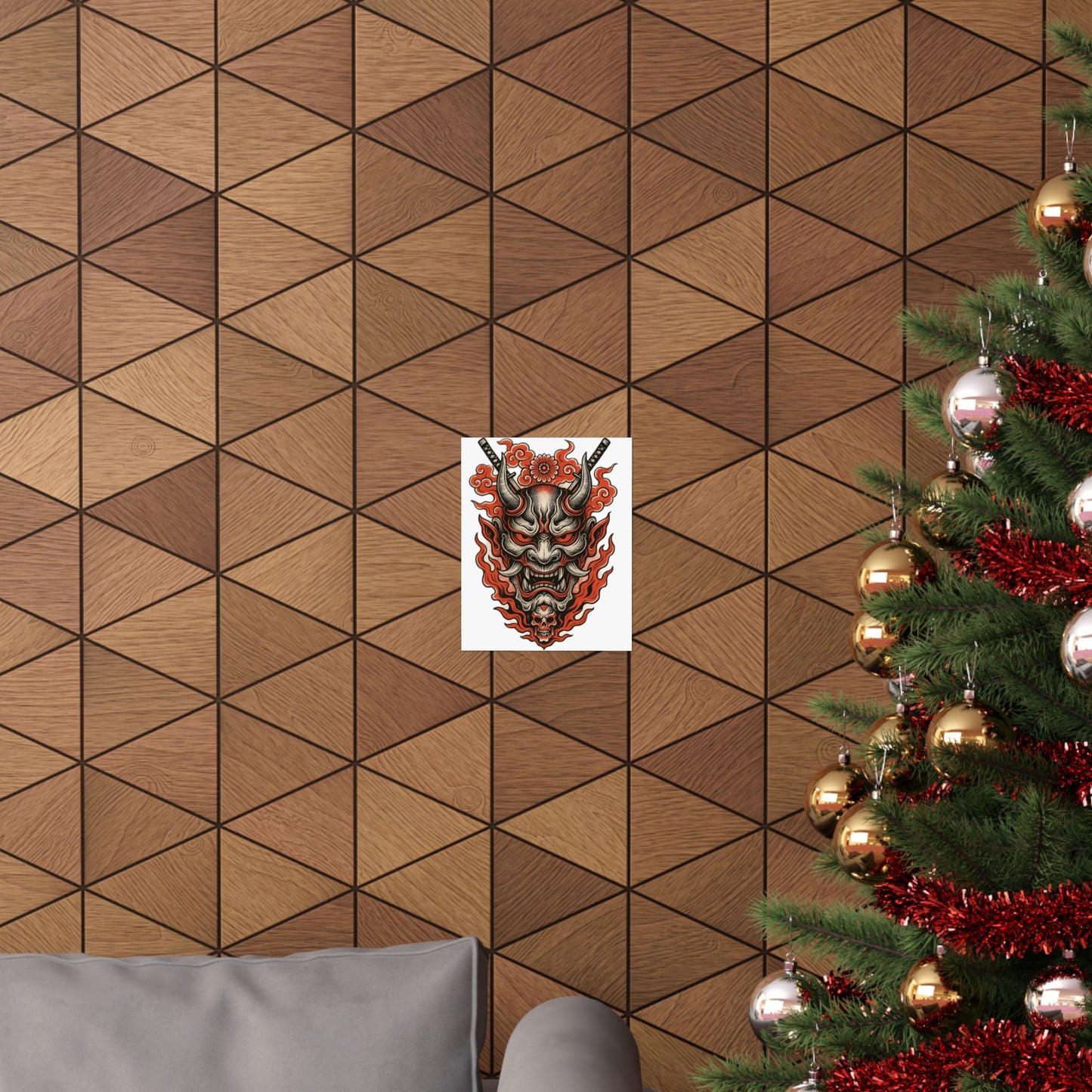 Hannya Demon Poster — Japanese Oni Mask Matte Vertical Art Print