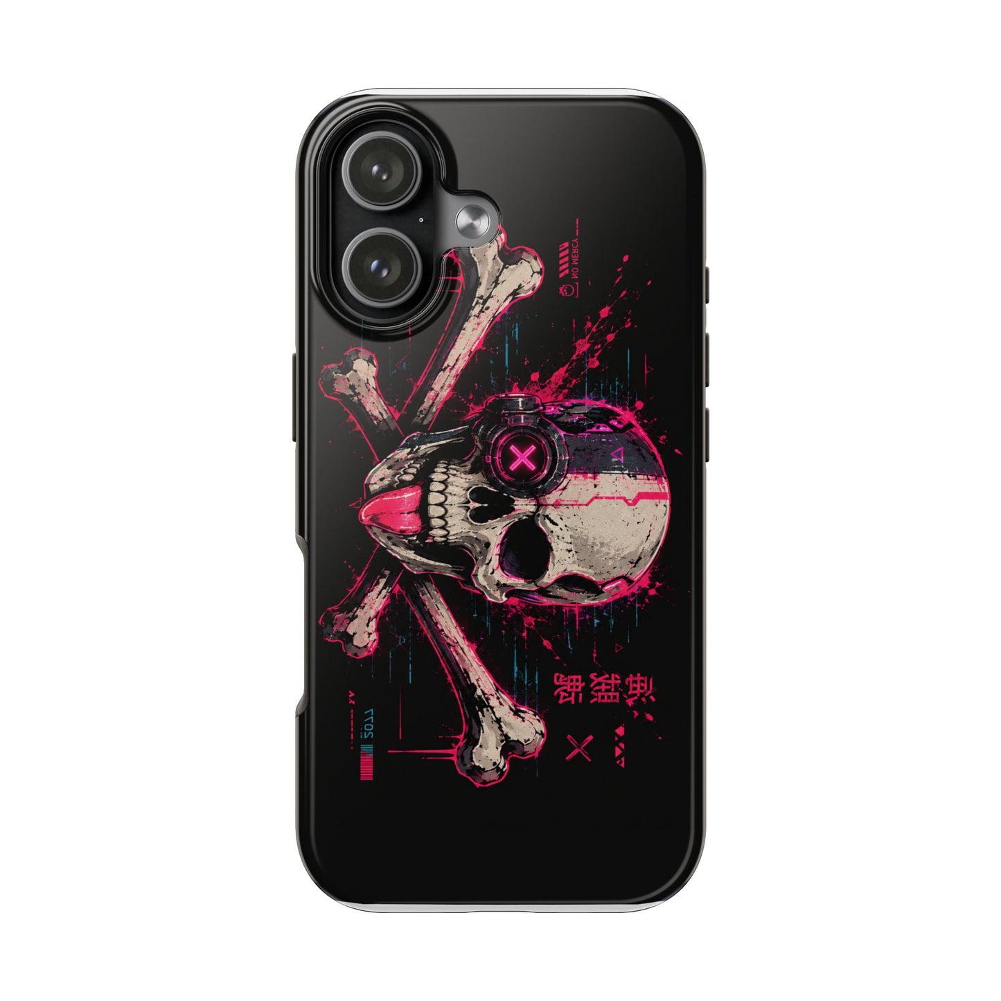 Skull & Crossbones Tough Phone Case — Neon Cyberpunk Skull Design