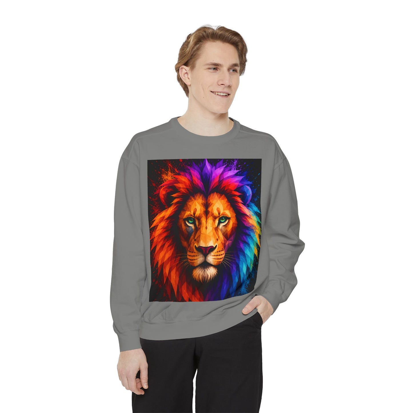 Colorful Lion Sweatshirt — Vibrant Rainbow Mane Crewneck