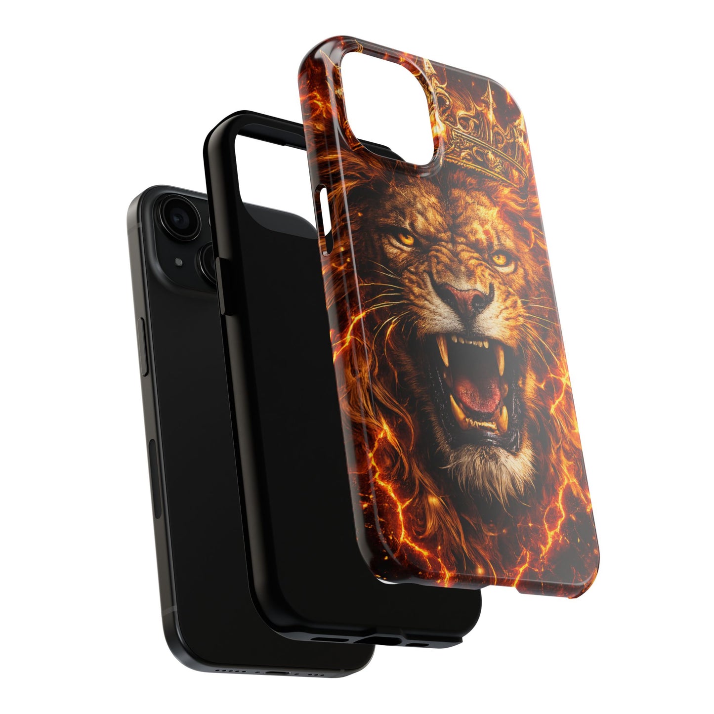 Fiery Lion King Tough Phone Case — Protective iPhone Case with Roaring Crown Design