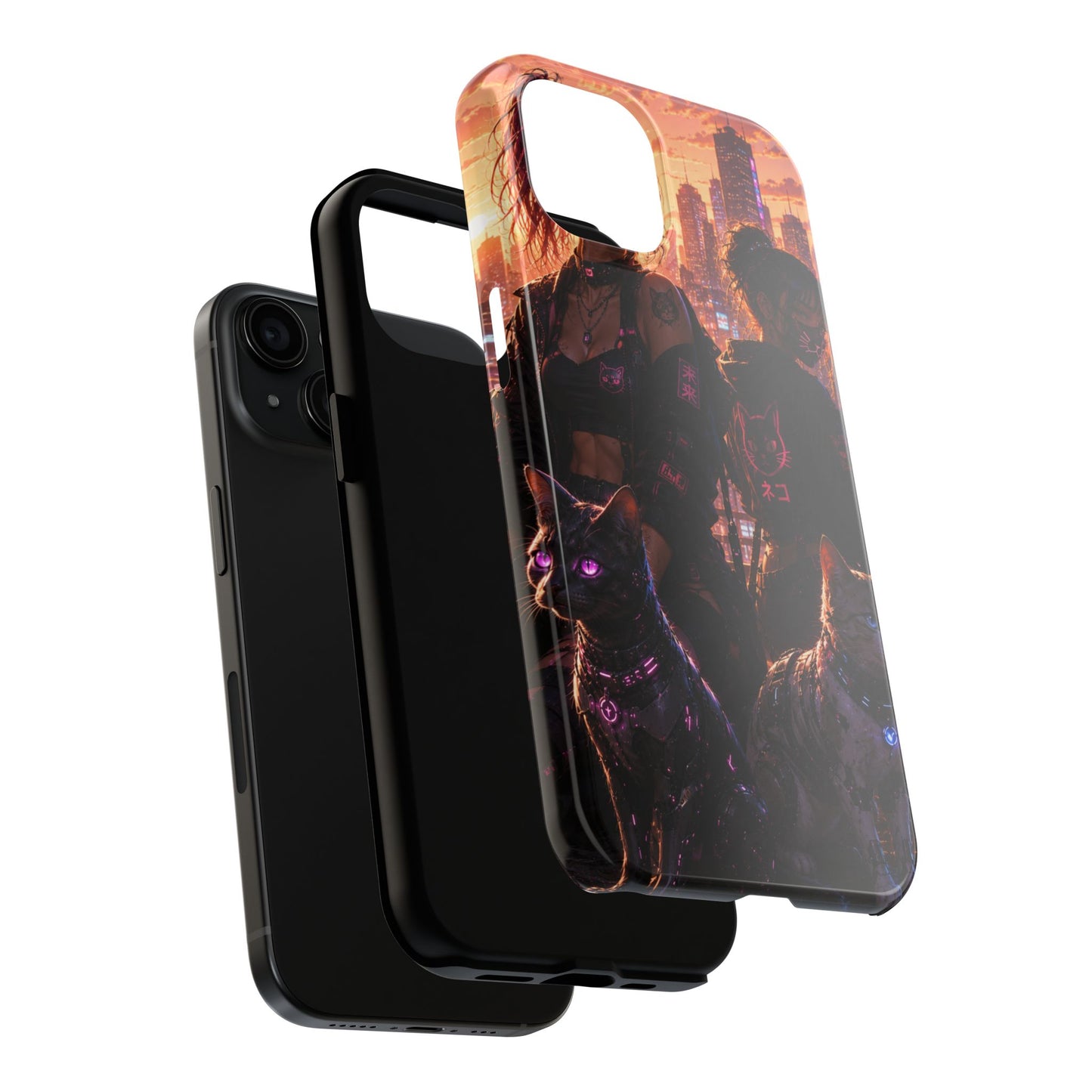 Cyberpunk Pack: Tough Phone Case with Neon Panther & City Sunset