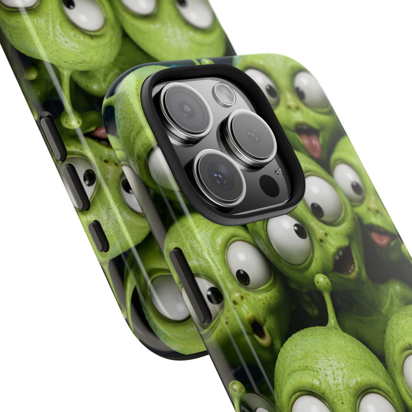 Alien Selfie Tough Phone Case — Cute Green Cartoon Aliens Protective Cover