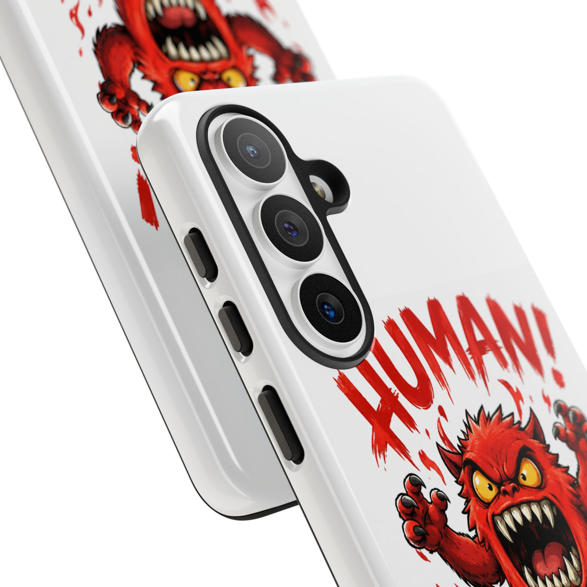 Angry Monster "HUMAN!" Phone Case — Cute Fiery Creature iPhone Cover