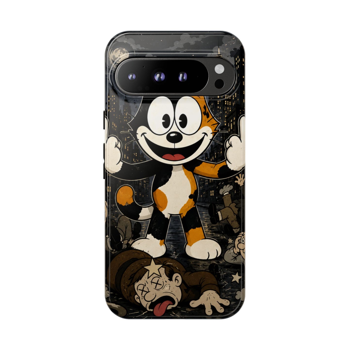Vintage Cartoon Cat Phone Case — Edgy Felix-Style Illustration