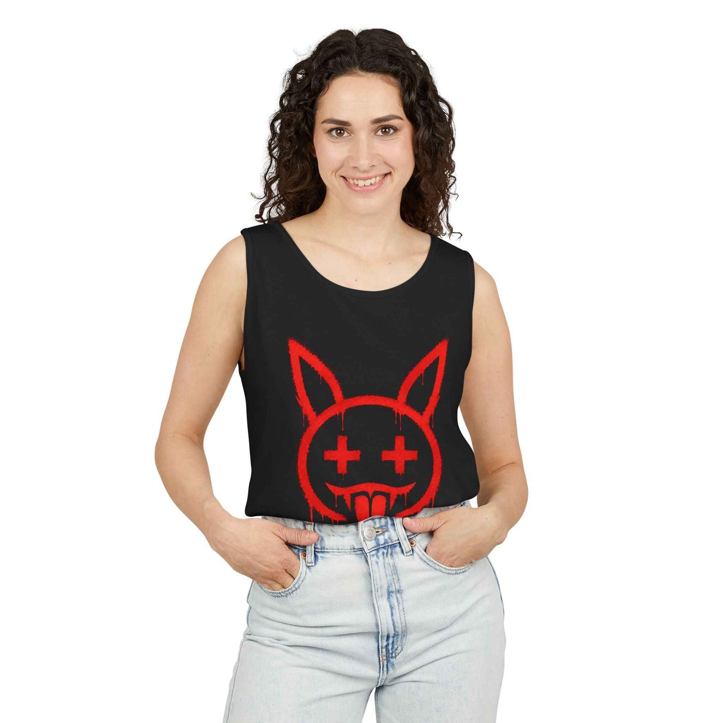 Graffiti Bunny Drip Tank Top,  Distressed Red Stencil Graphic