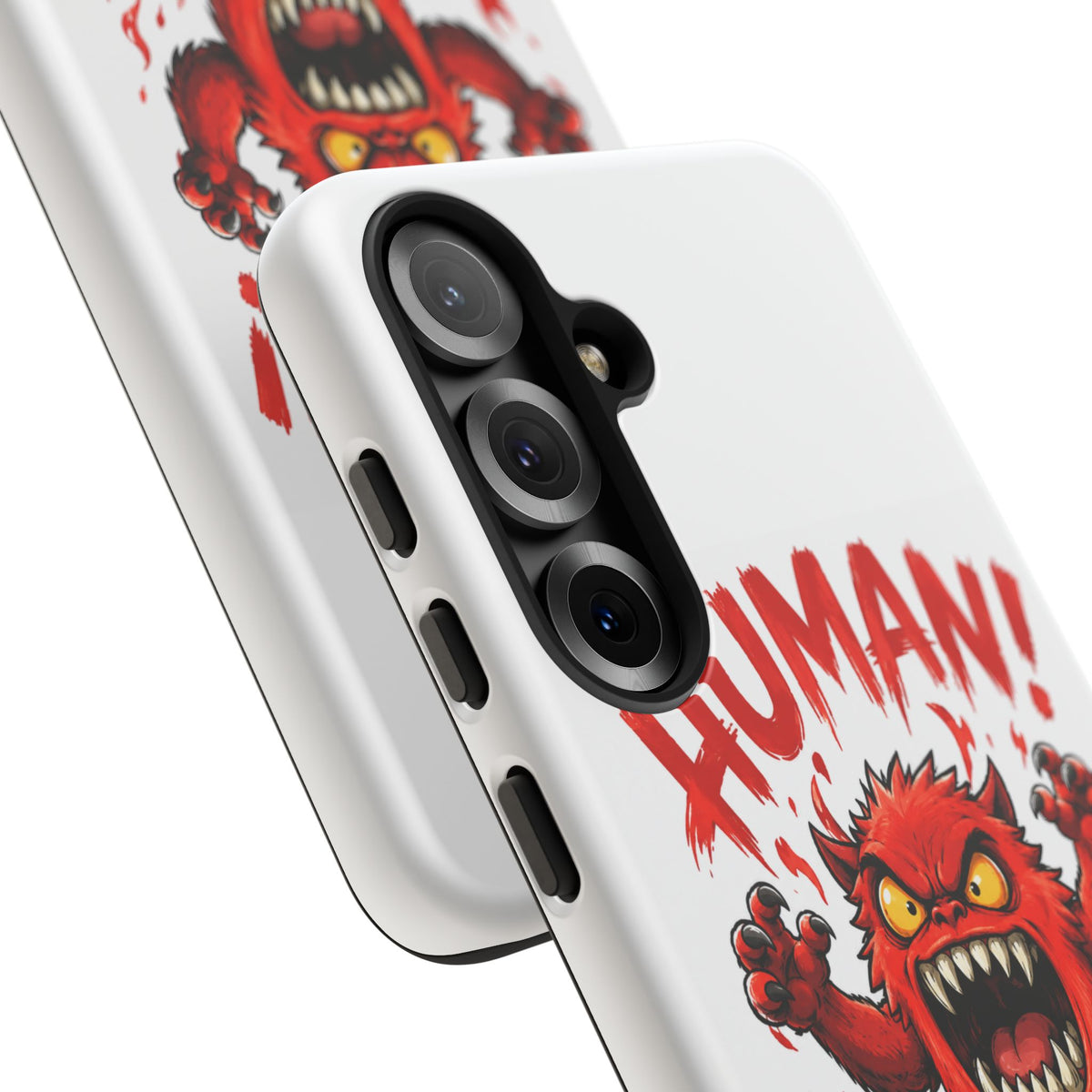 Angry Monster "HUMAN!" Phone Case — Cute Fiery Creature iPhone Cover