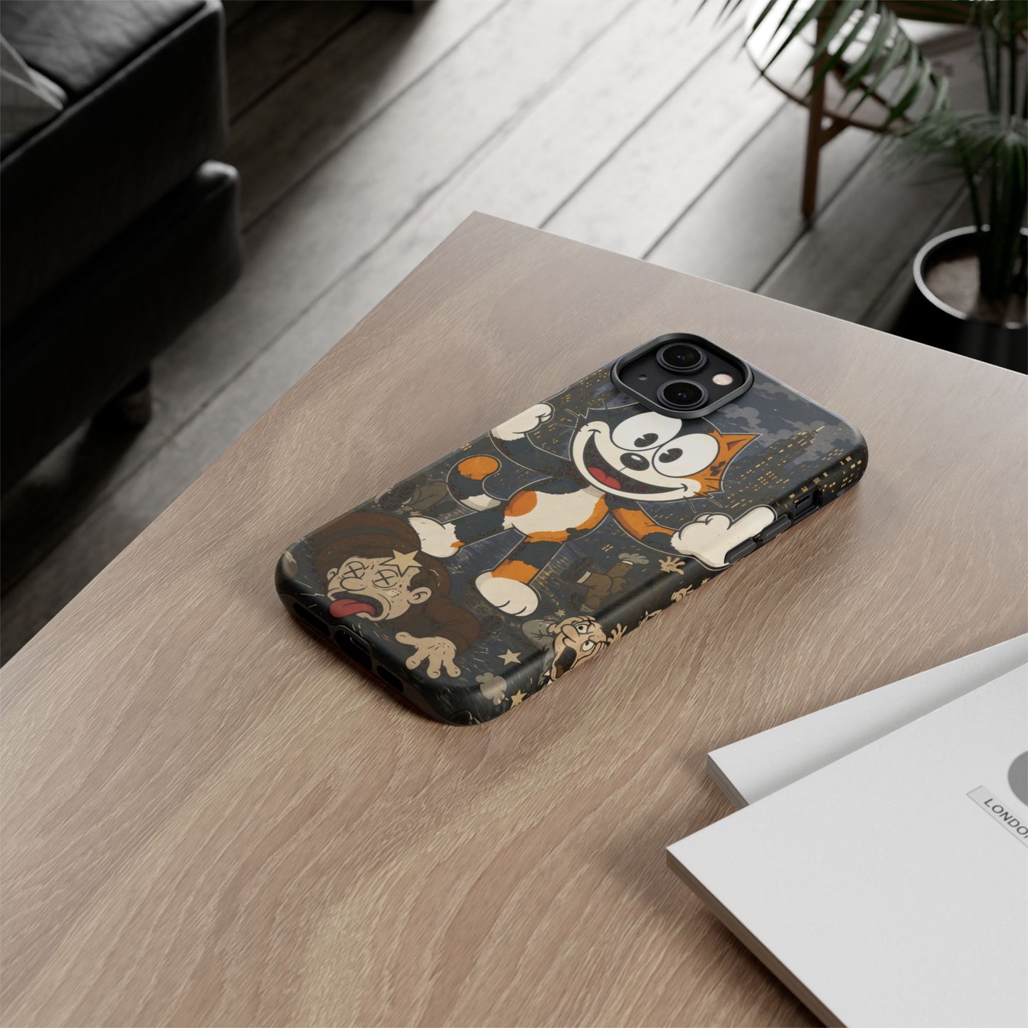 Vintage Cartoon Cat Phone Case — Edgy Felix-Style Illustration