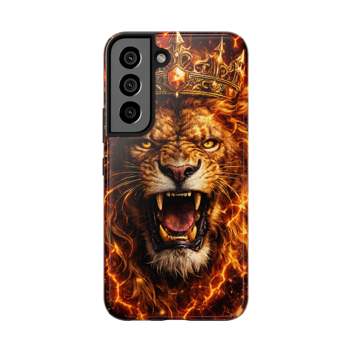 Fiery Lion King Tough Phone Case — Protective iPhone Case with Roaring Crown Design