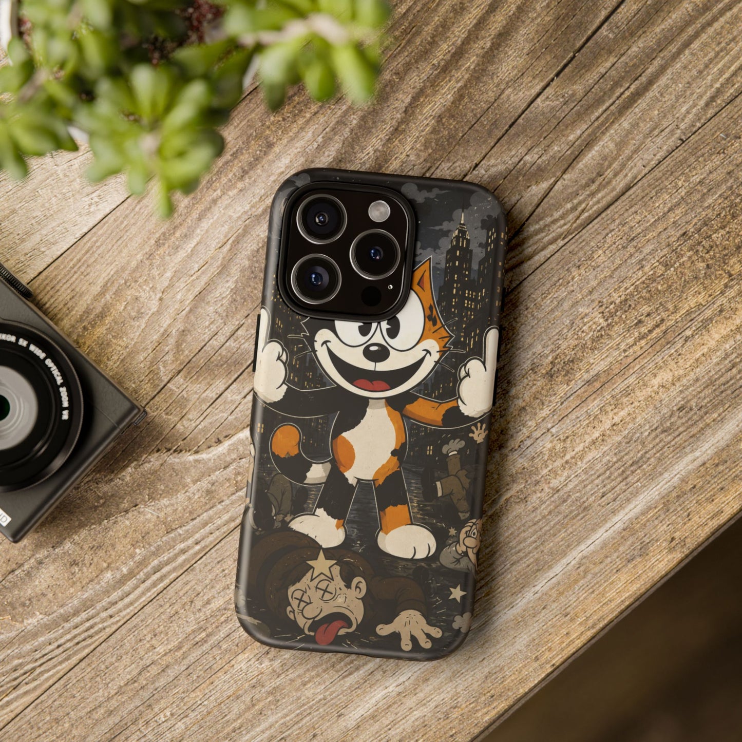 Vintage Cartoon Cat Phone Case — Edgy Felix-Style Illustration