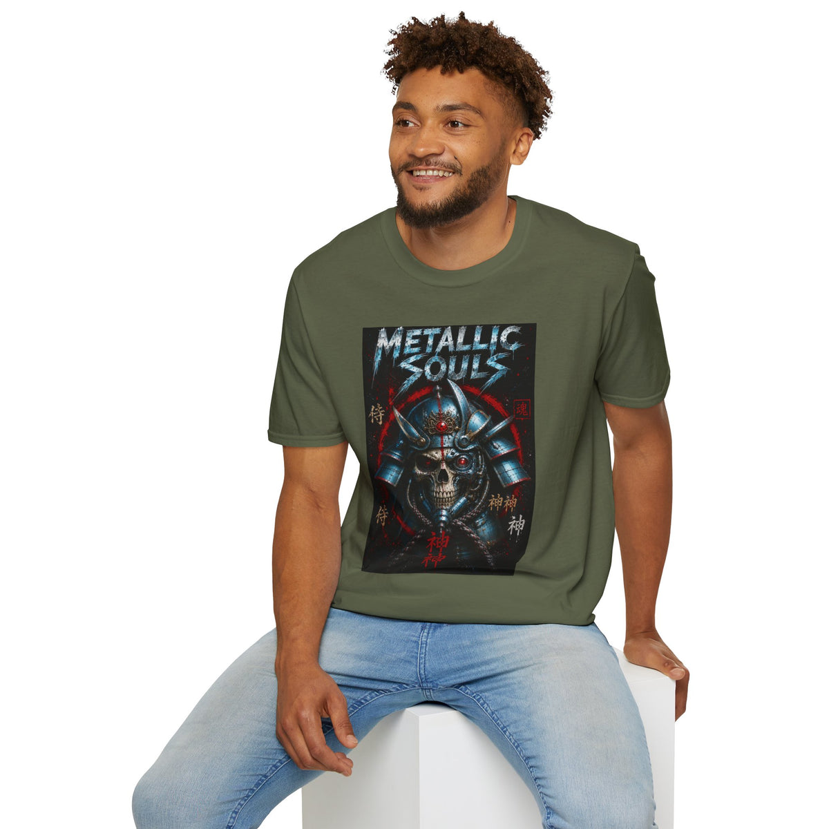 Metallic Souls Samurai Helmet T‑Shirt — Vintage Mecha Warrior Graphic Tee