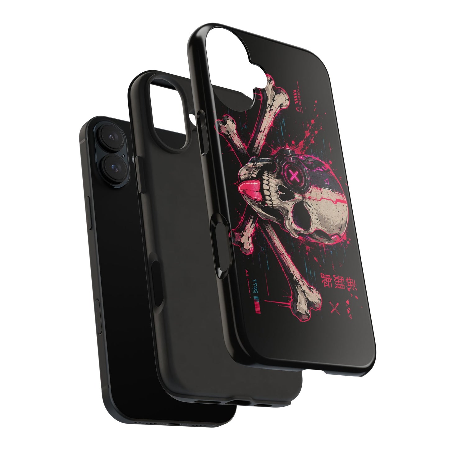 Skull & Crossbones Tough Phone Case — Neon Cyberpunk Skull Design