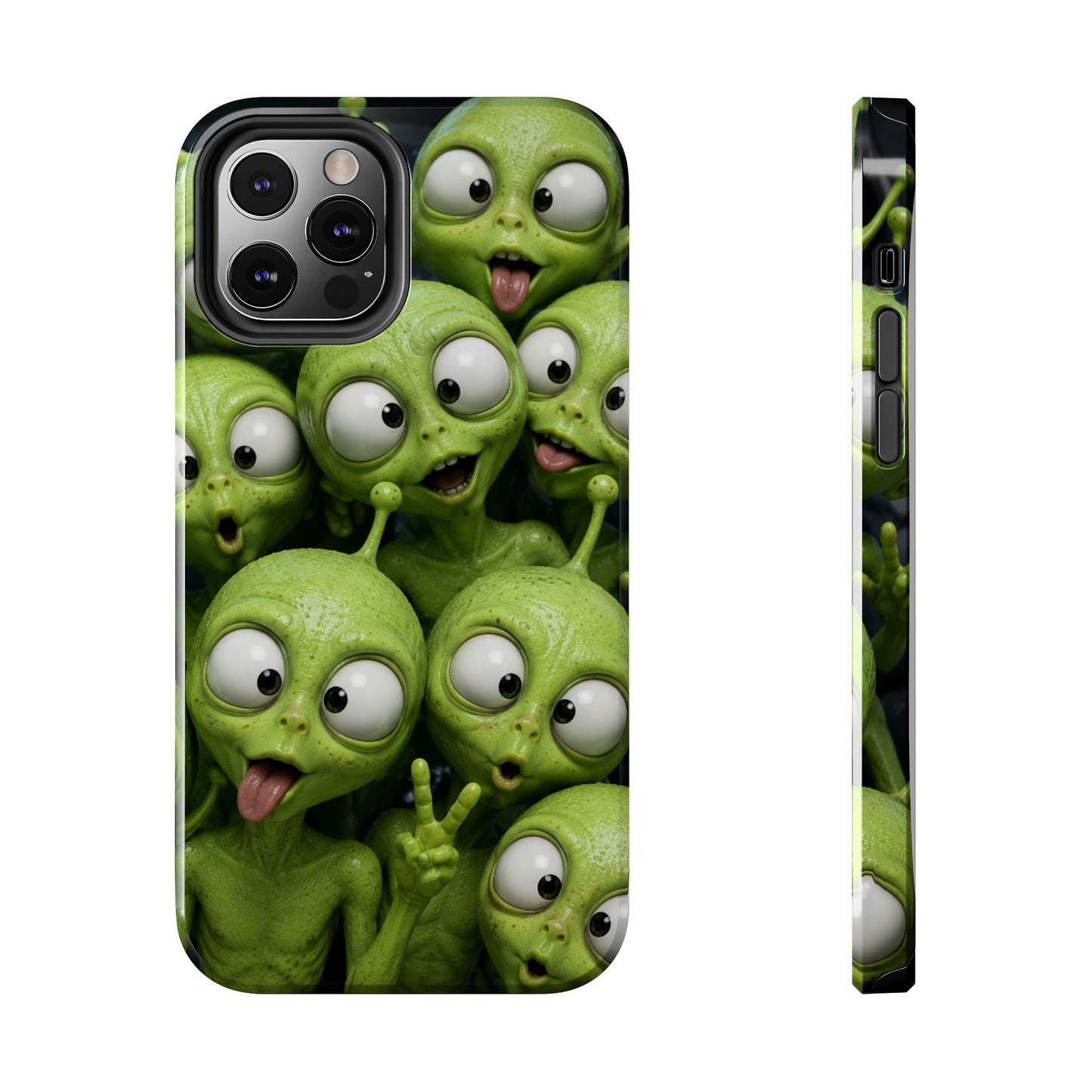 Alien Selfie Tough Phone Case — Cute Green Cartoon Aliens Protective Cover