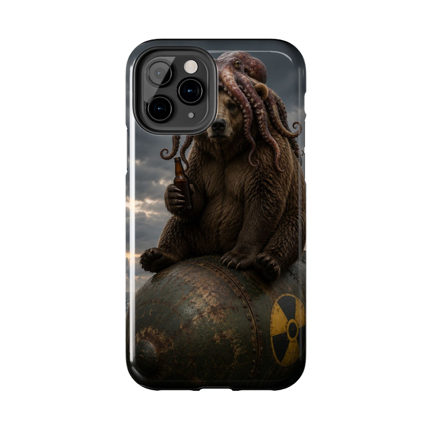 Tough Phone Case — Post‑Apocalyptic Bear with Octopus Helmet on Nuclear Bomb