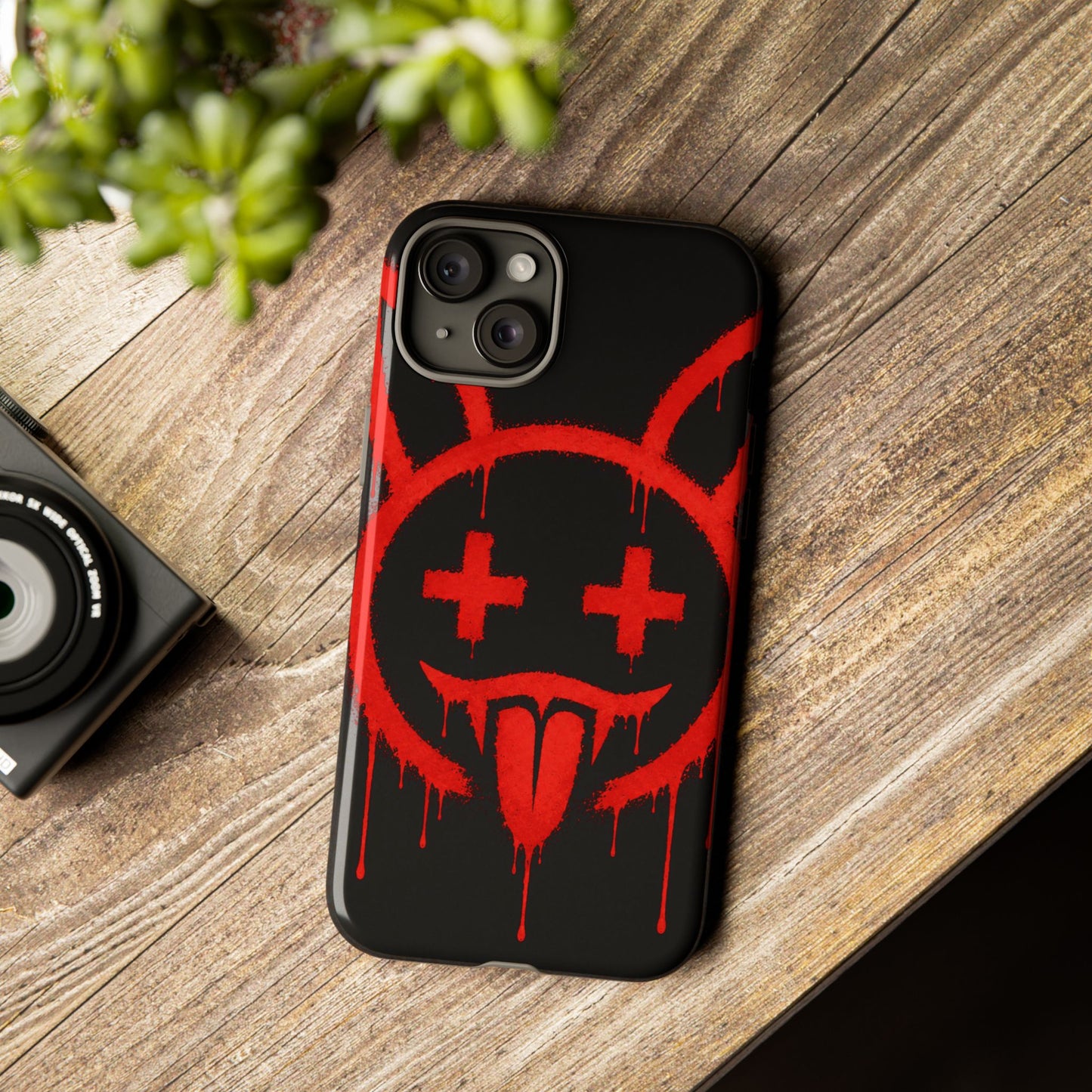 Phone Case - Metallic Souls Red Drip Smiley Graffiti Design